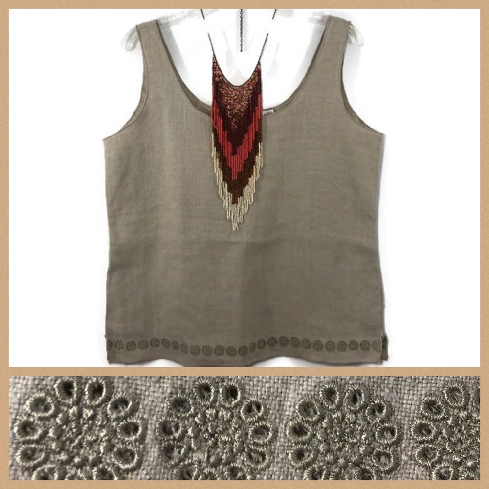 Dana Buchanan Linen Embroidered Tank Top